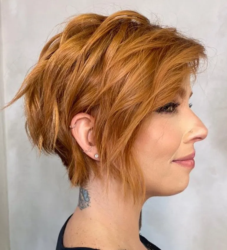 Short Stacked Bob with a Tuck Short Stacked Bob with Ear Tuck