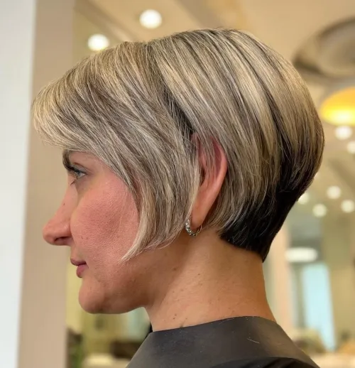 Stacked Ear Length Bob with Blonde Highlights