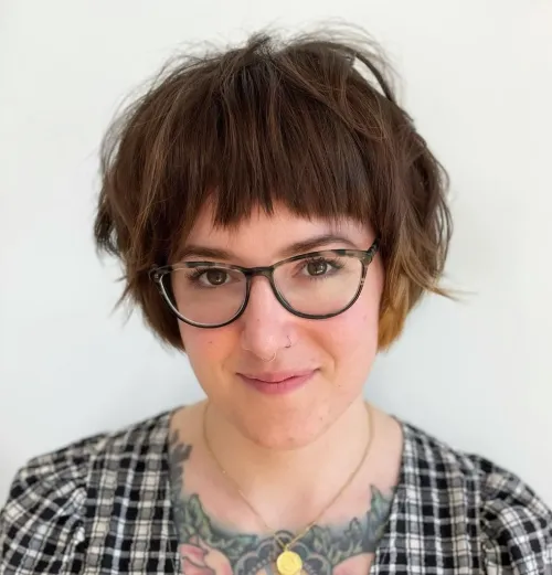 Ear Length Layered Bob with Bangs