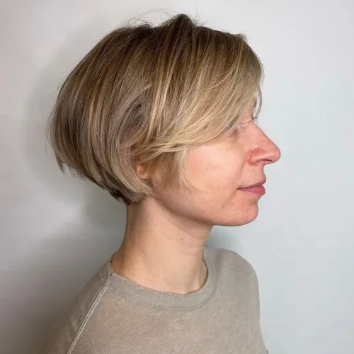 Balayage on Chin Length Bob with Side Bangs
