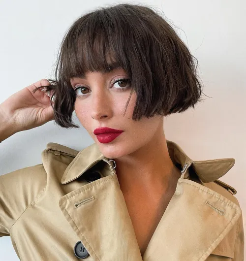 Blunt Tousled Ear Length Bob with Choppy Bangs