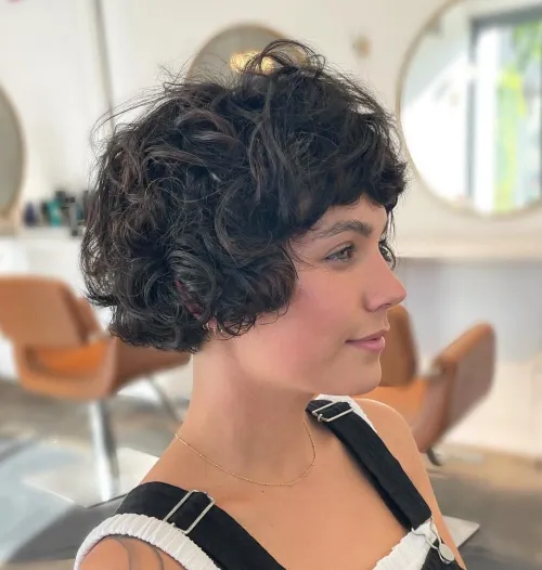 Ear Length Bob with Bangs for Curly Hair