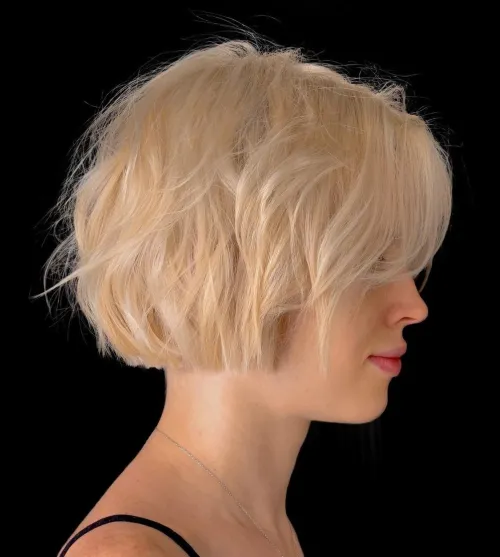 Short Platinum Blonde Bob with Curtain Bangs