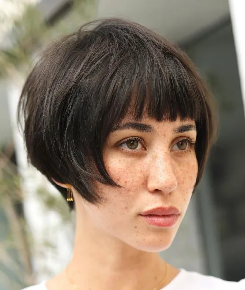 Micro Bob with Blunt Bangs and Layers