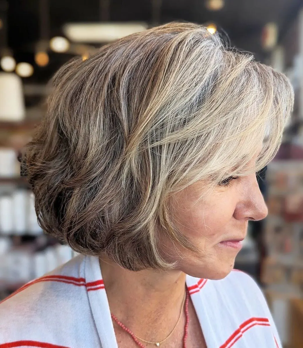 Chin Length Bob with Feathered Bangs and Layers