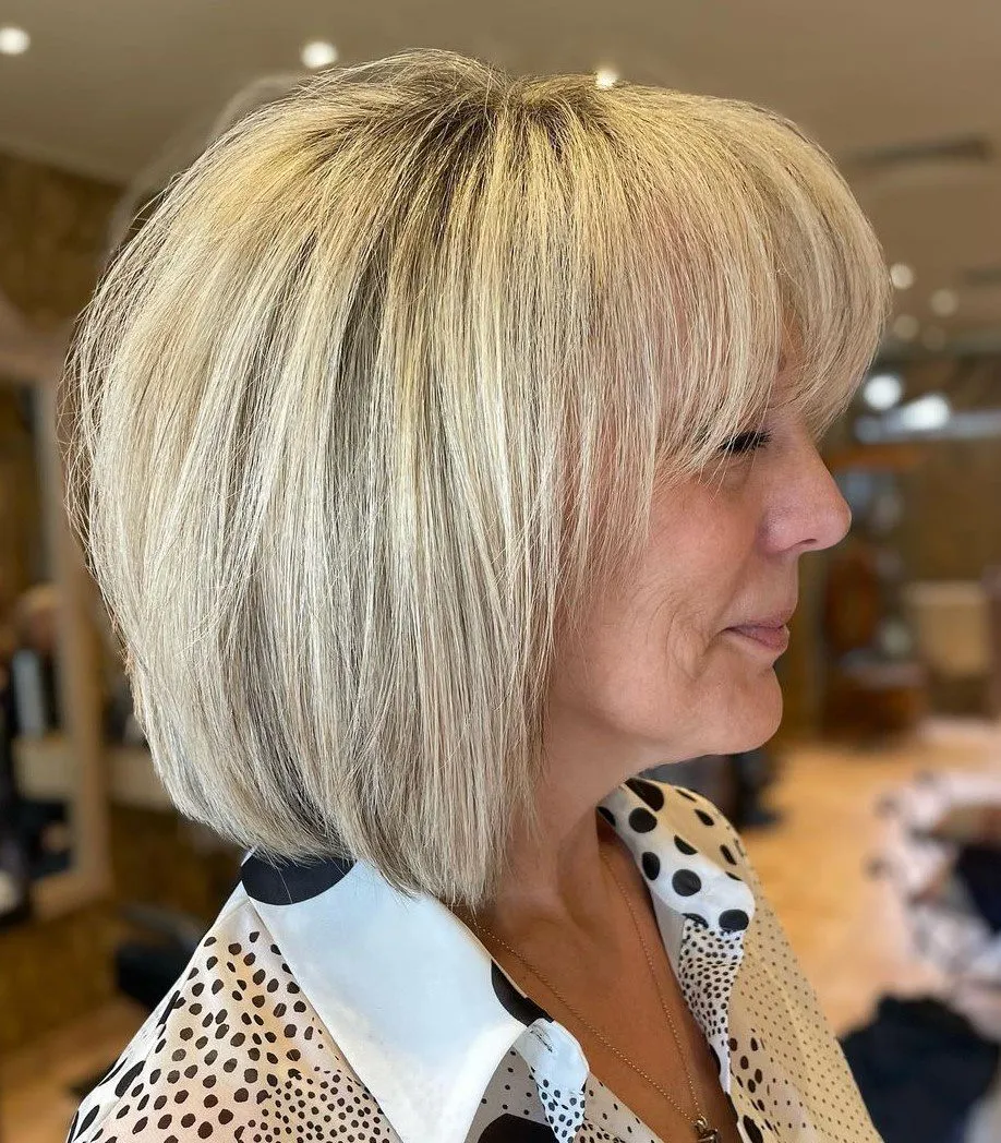 Voluminous Blunt Bob with Gray Blanding and Shadow Roots