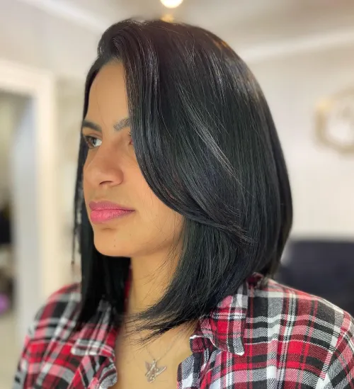 Long Bob with Swooping Bangs for Thick Hair