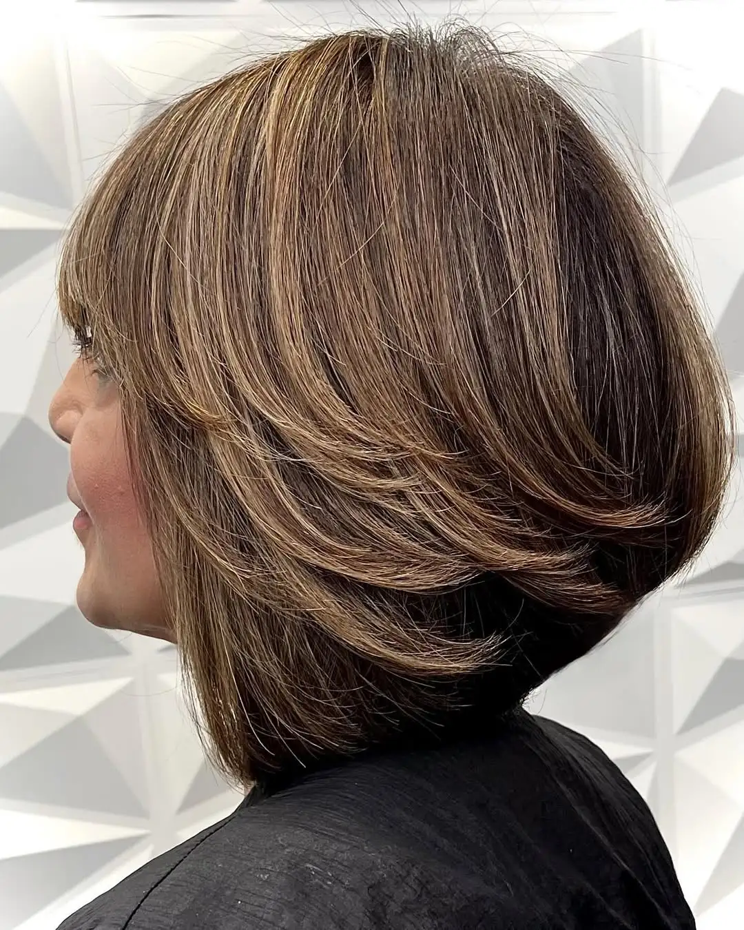 Feathered Hairstyle Stacked Lob Haircut with Feathered Layers