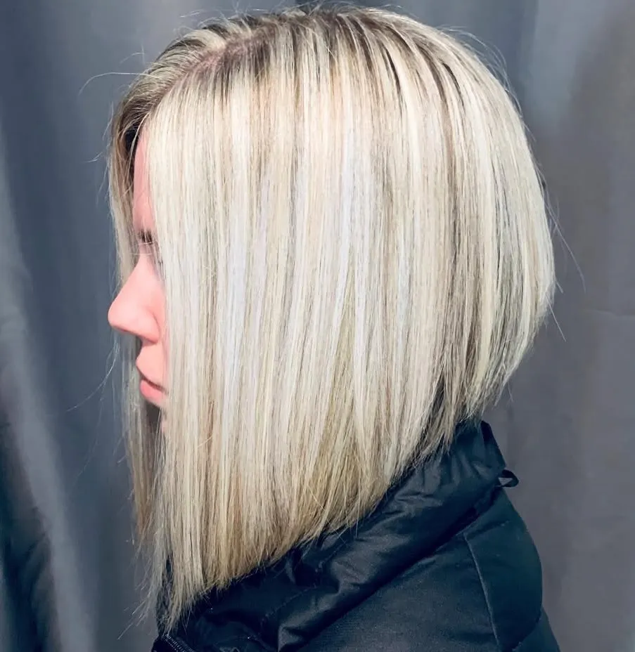Blunt Hairstyle Long Blonde Stacked Bob