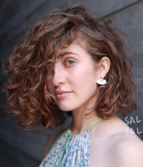 Curly Bob with Deep Side Parting
