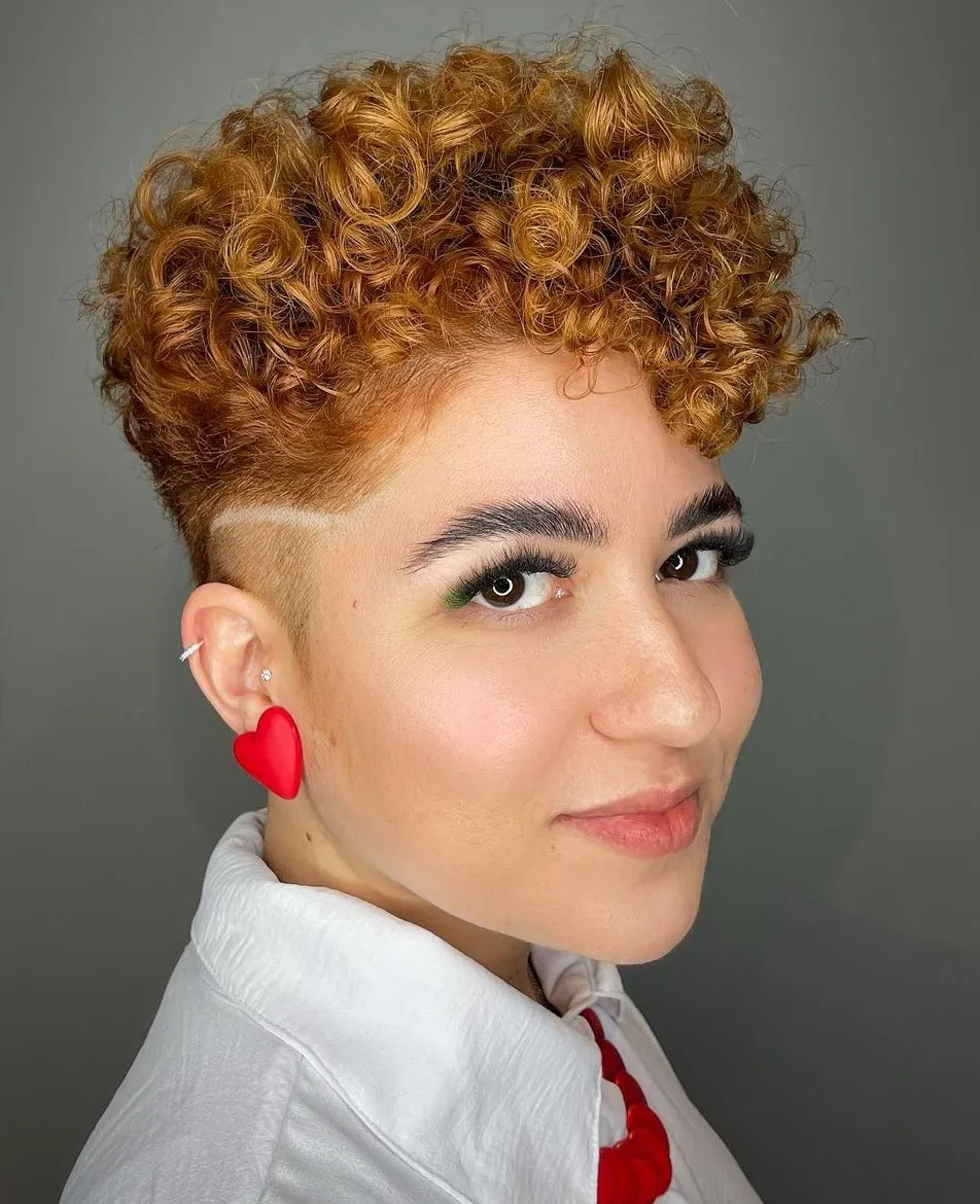 Ginger Curly Pixie with Disconnected Undercut