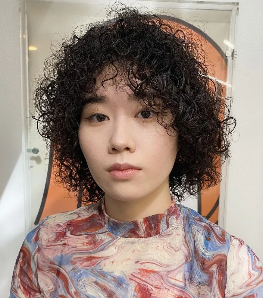 Asian Girl with Short Permed Curly Shag