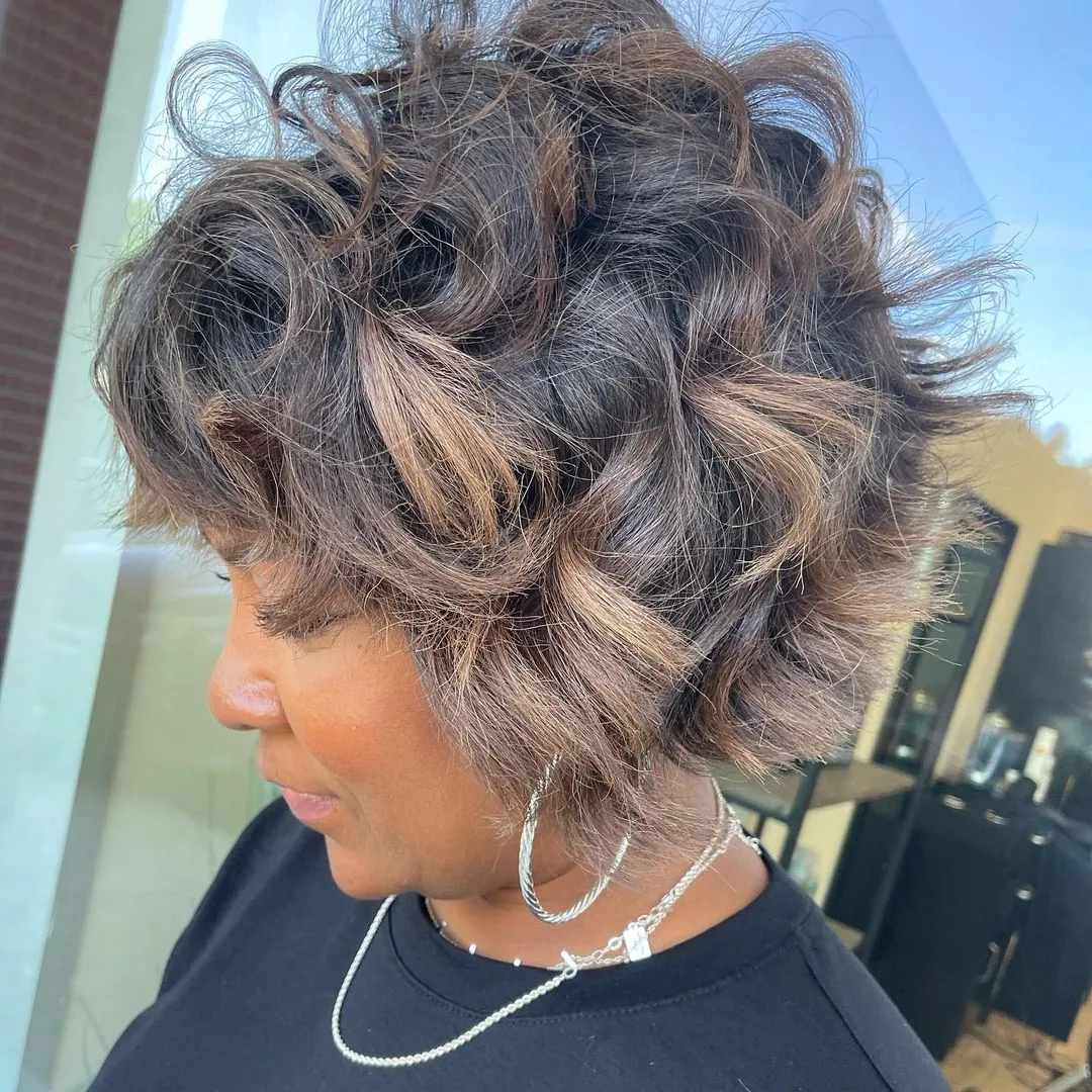 Natural Hair with Straight Perm Styled with Color and Waves