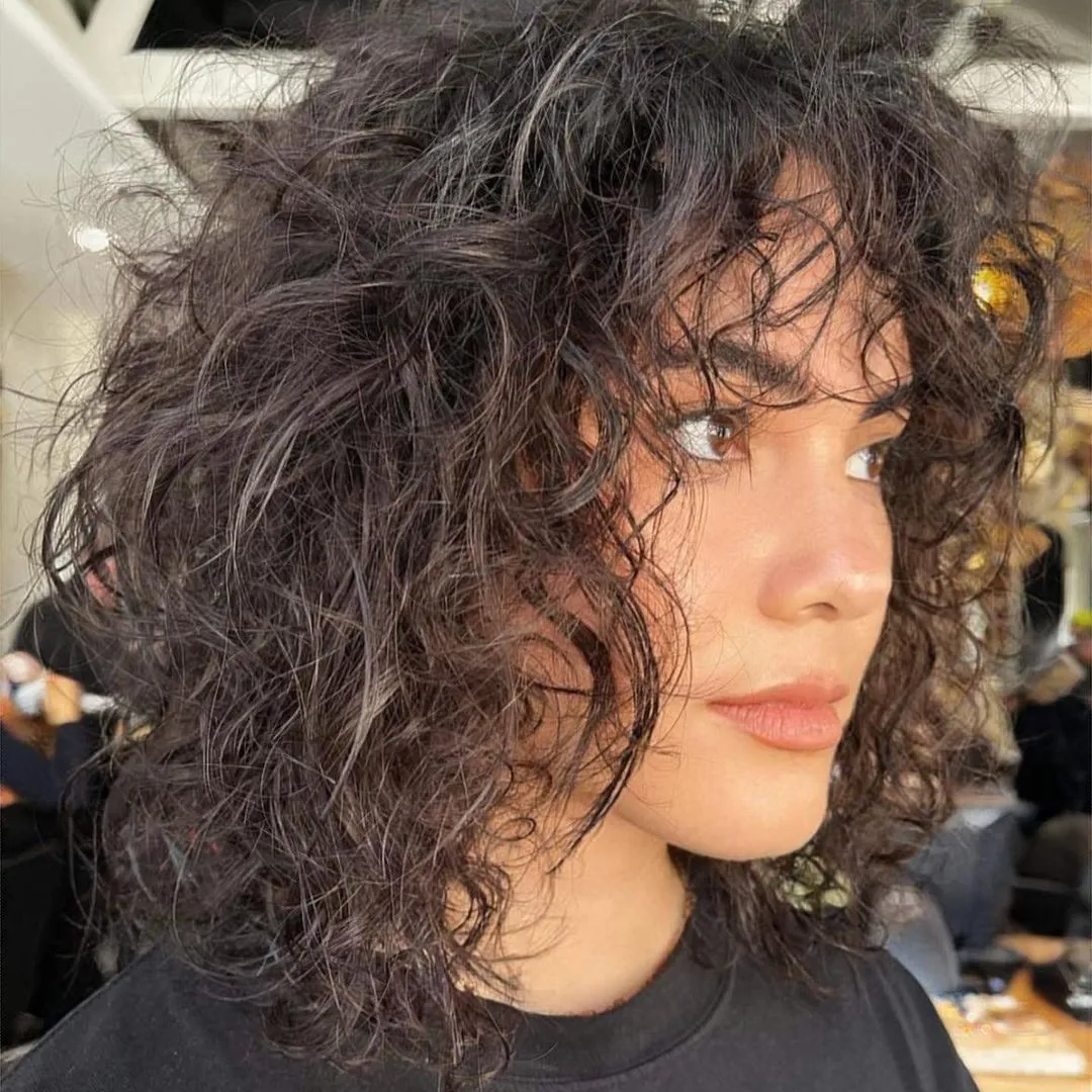 Messy Wavy Perm on Log Bob with Wispy Bangs
