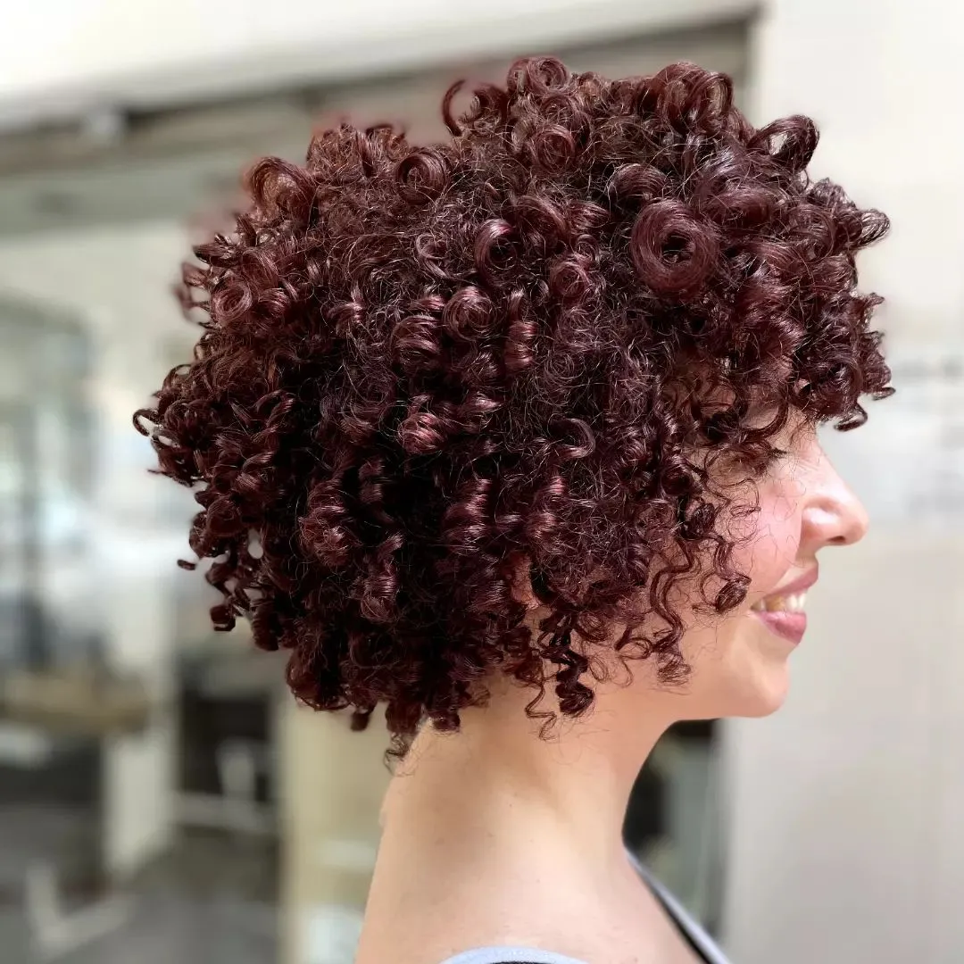 Burgundy Color and Perm Hairstyle for Short Hair