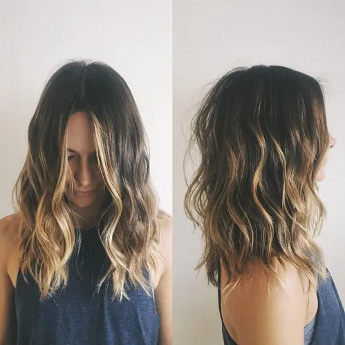 Shaggy Wavy Lob with Contouring Wavy Lob With Choppy Ends