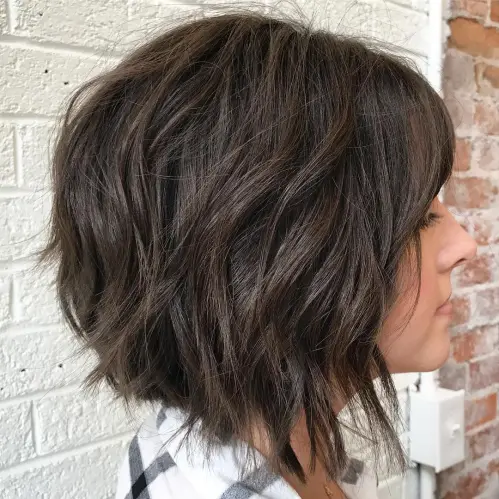 Shaggy Disconnected Dark Brown Bob Brunette Textured Layered Bob