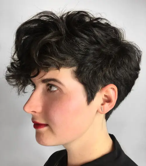 Sculptured Long Top Short Sides Pixie Short Pixie with Long Curly Bangs