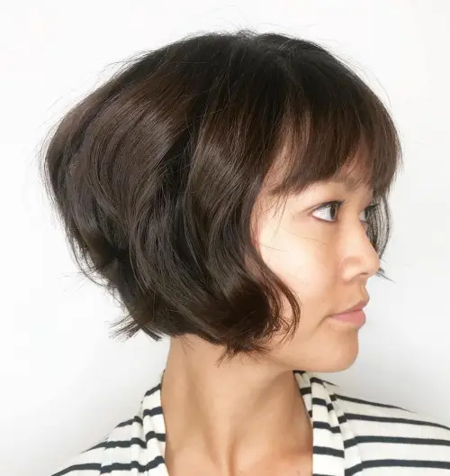 Stacked Bob with Fringe and Light Waves Short Bob with Bangs for Wavy Hair