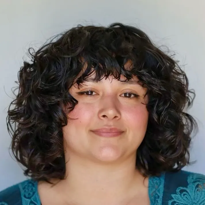 Curly Choppy Bob for Chubby Face