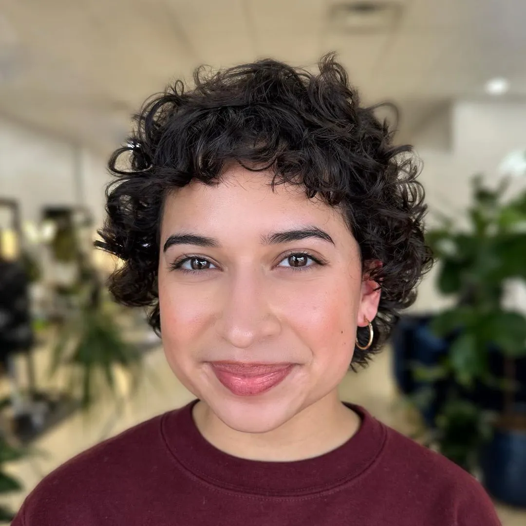 Cute Curly Pixie with Micro Bangs