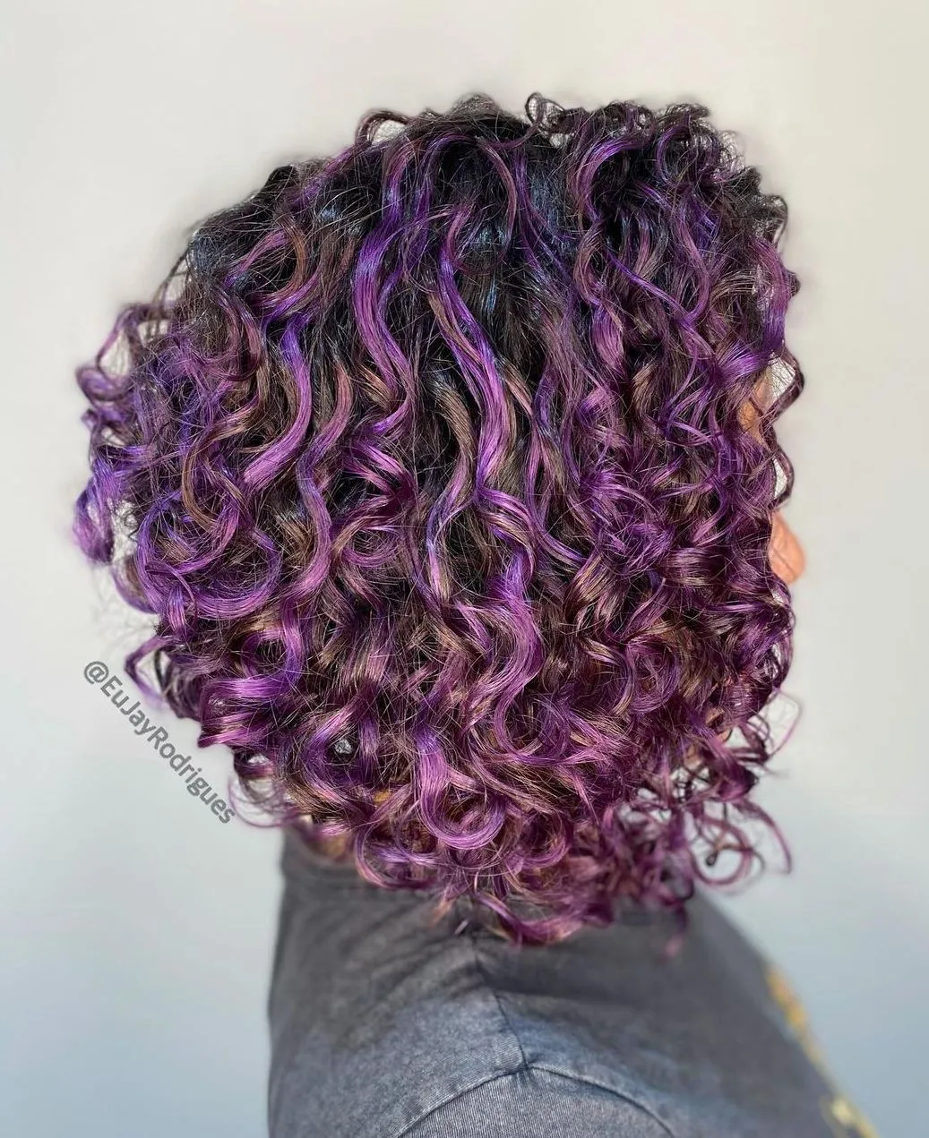 Purple Hair Color on Stacked Curly Bob
