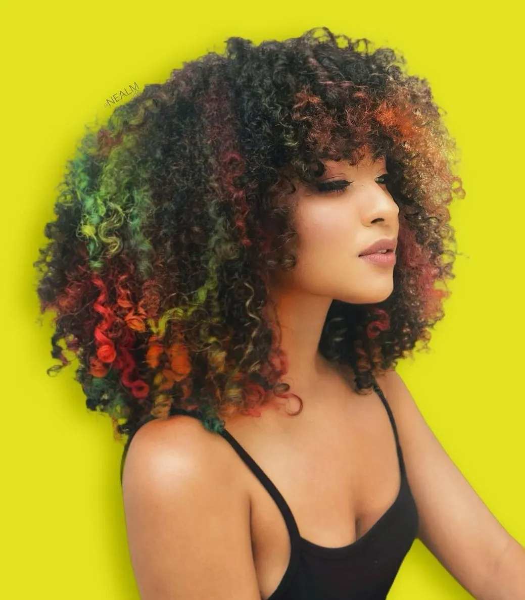 Rainbow Chalk Highlights on Afro Hair