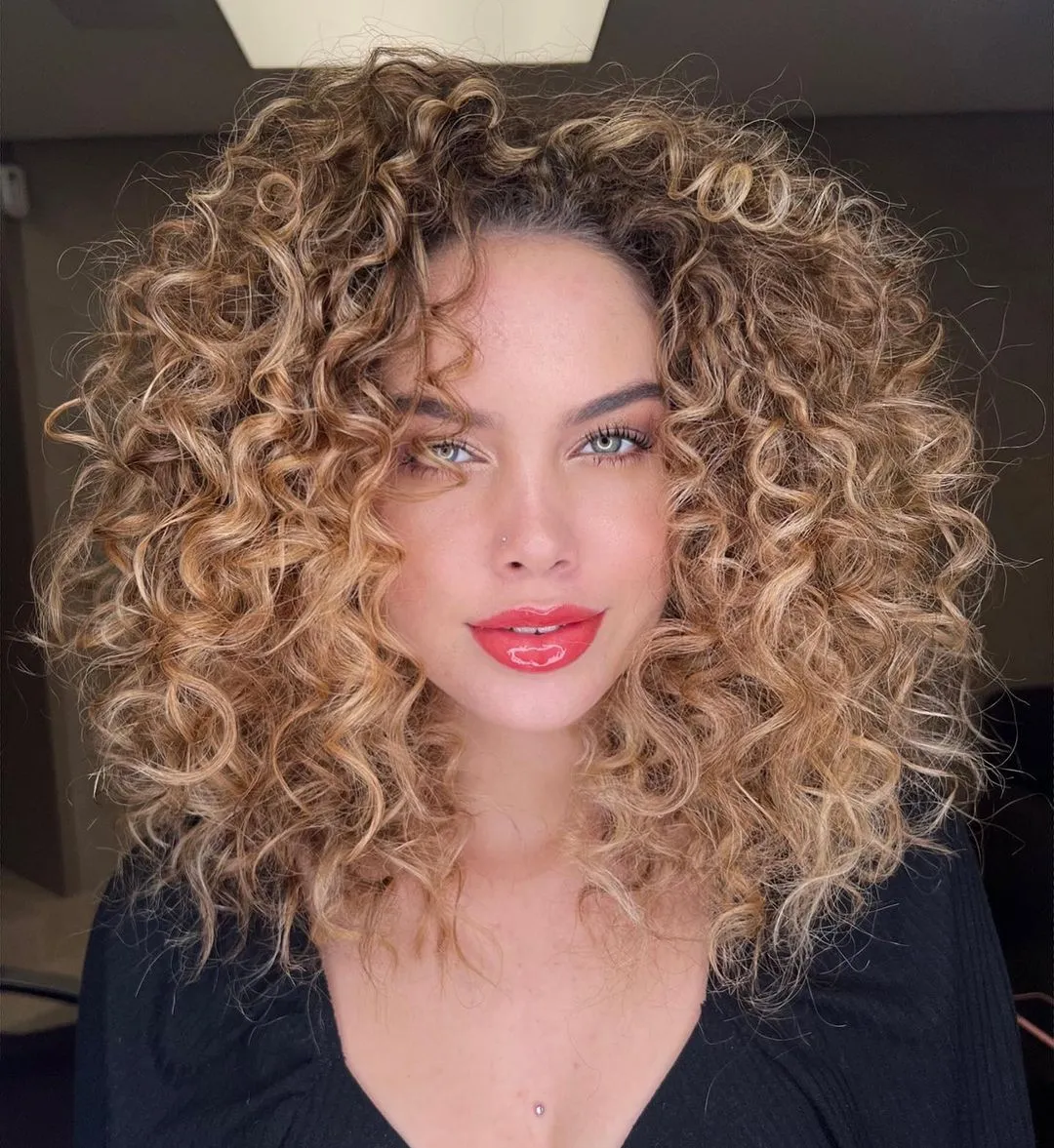 Salted Caramel Hair Color for Curly Hair Texture