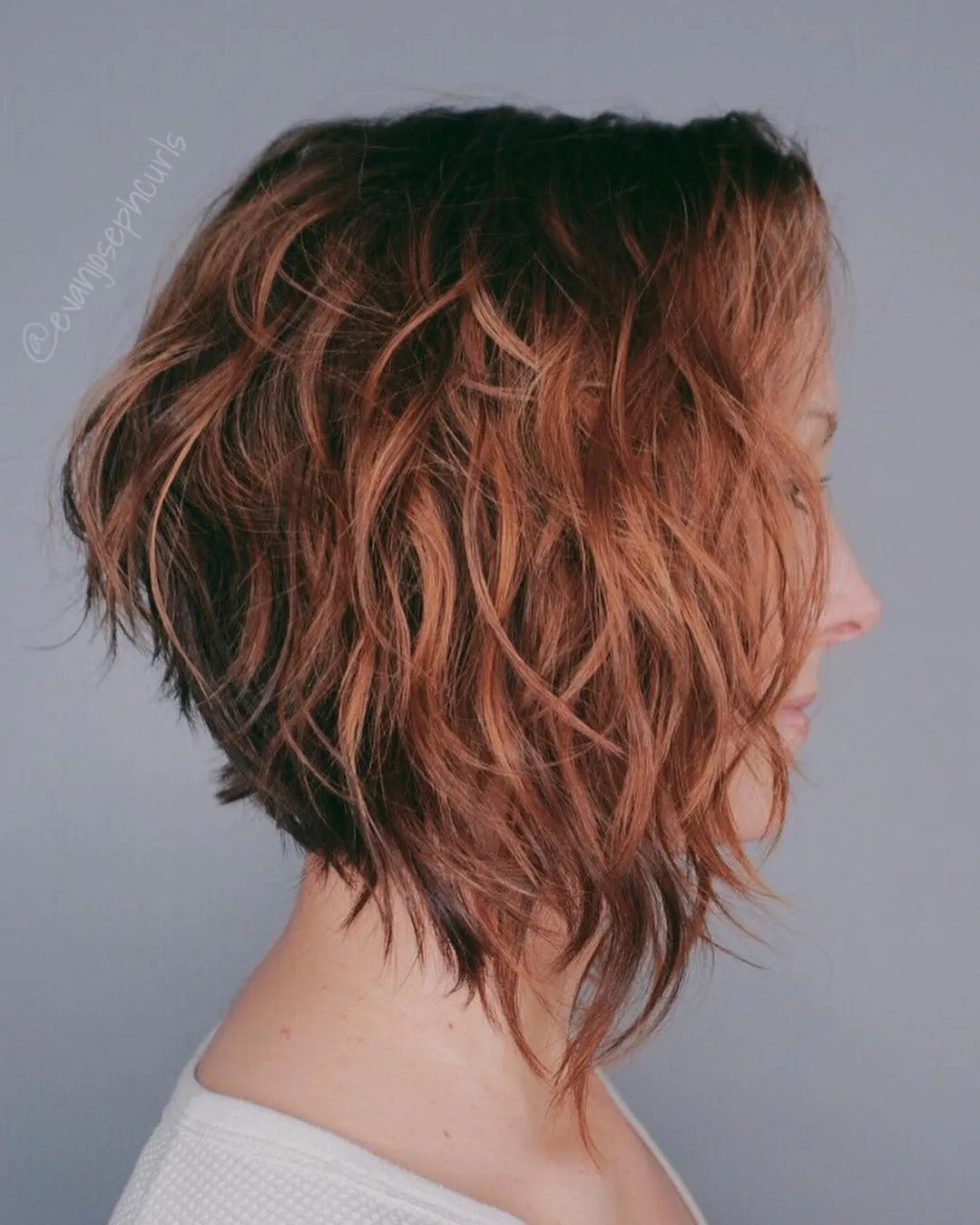 Auburn Inverted Wavy Bob with Stacked Layers