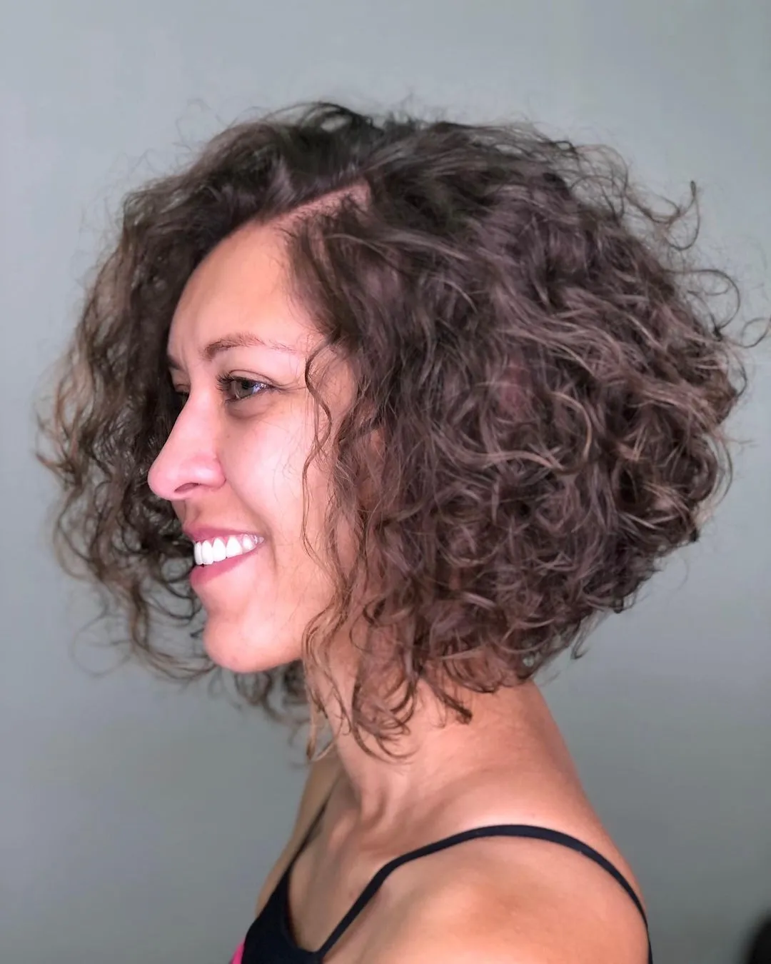 Side Part Stacked Bob on Naturally Curly Hair