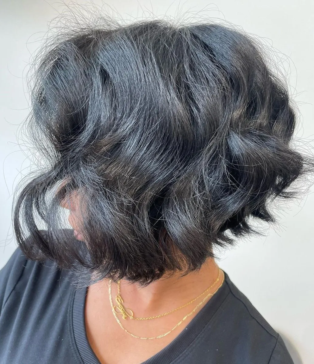 Stacked Angled Bob on Roller Set Natural Hair