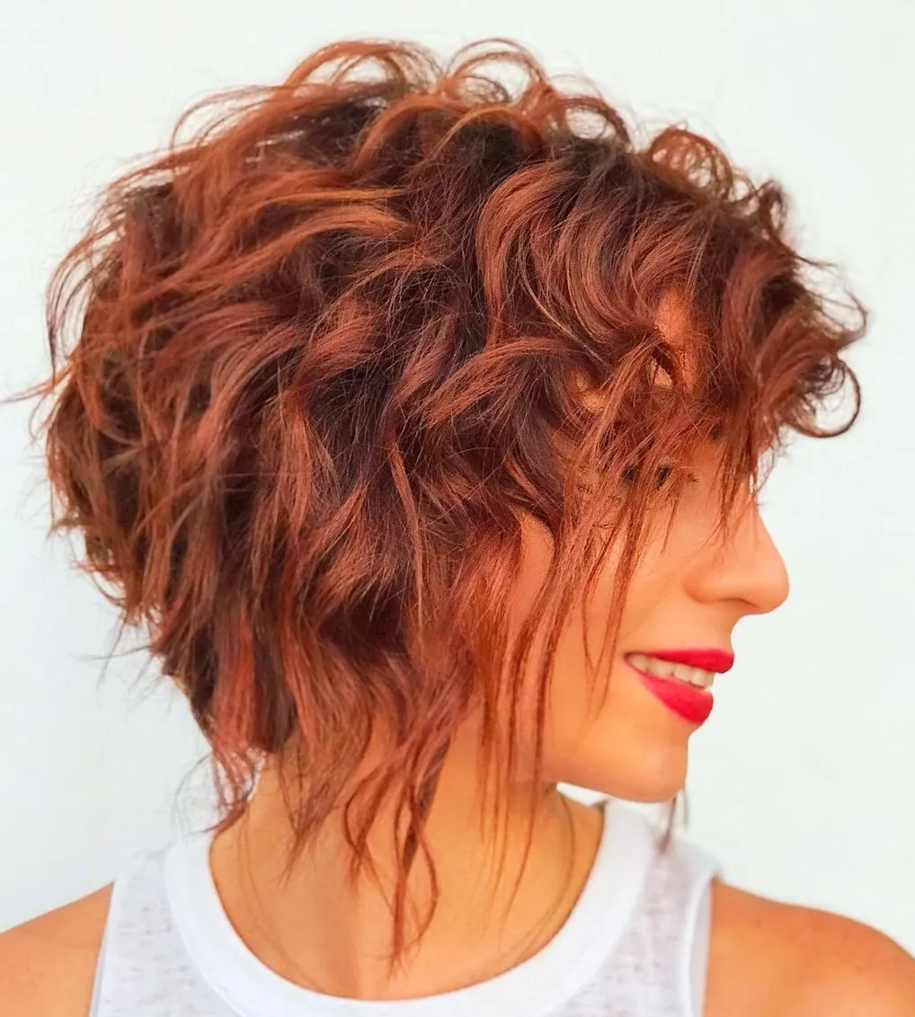 Chin Length Bob with Curls and Red Balayage