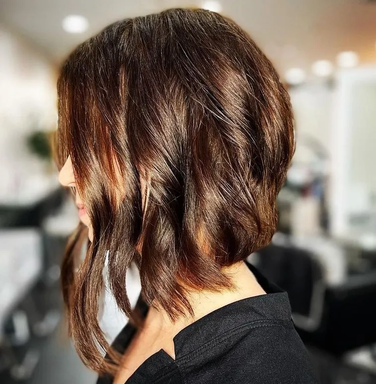 Shoulder Length Angled Cut with Curled Hair