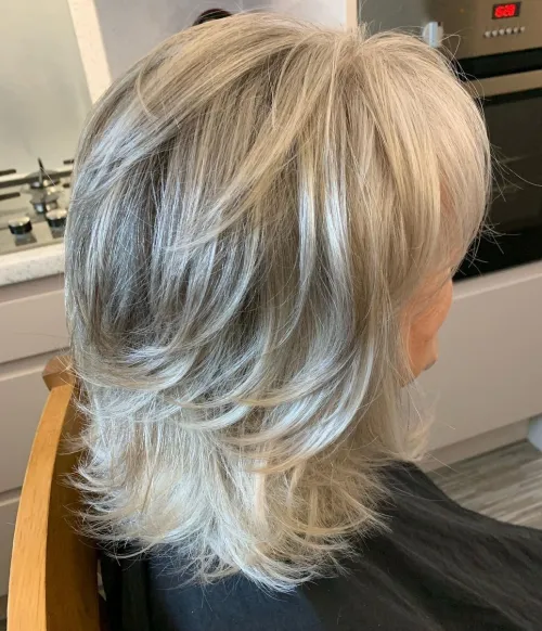 Fancy Two-Tier Medium Gray Hairstyle
