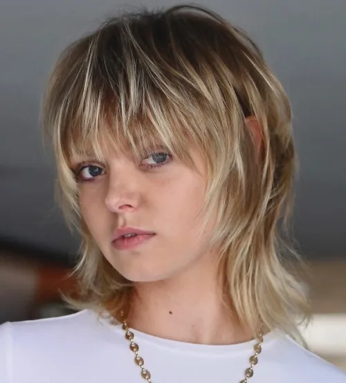 Choppy Bob with Bangs and Chunky Highlights