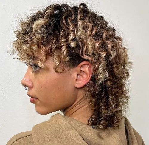 Mullet Bob with Bangs on Naturally Curly Hair