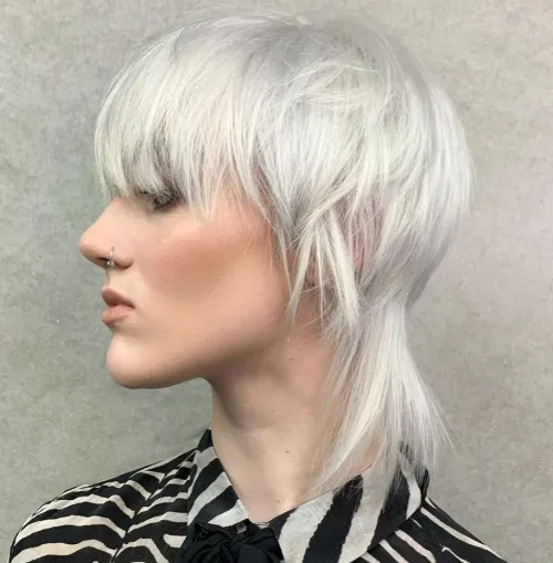 Shiny White Blonde Pixie Mullet