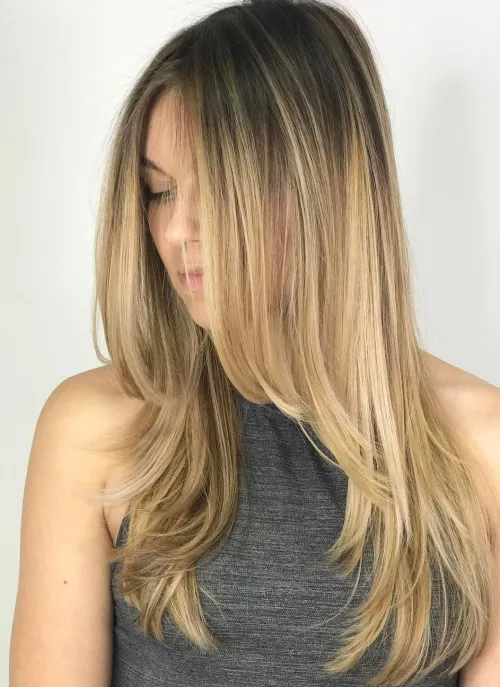 Long Layered Blonde Balayage Hairstyle