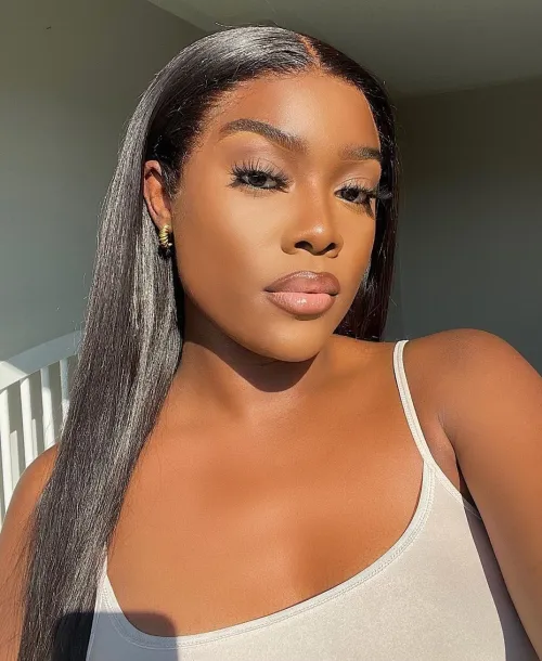 Long Pin Straight Hair with Center Part