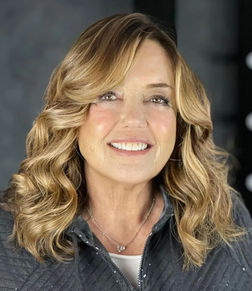 Honey Blonde Medium-Length Waves Golden Blonde Wavy Locks for Older Ladies