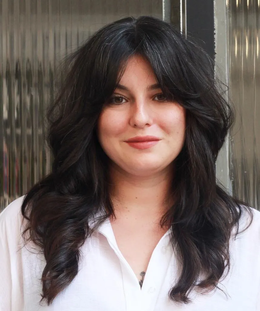 Thick Cascading Waves with Blended Bangs Medium Length Waves for Thick Hair