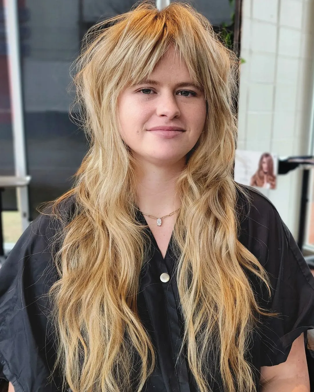 Long Wavy Shag with Choppy Fringe Long Blonde Locks with Shaggy Bangs