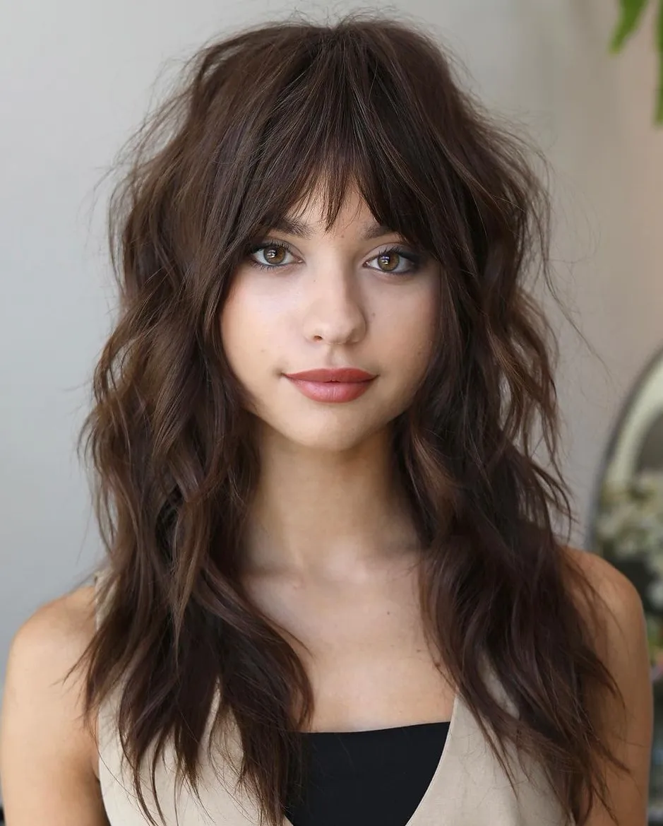 Soft Shag for Medium Hair Natural Looking Tousled Waves with Bangs