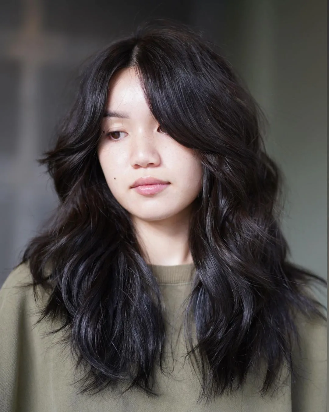 Mid-Length Waves with Seamless Soft Layers Thick Brunette Tresses with Soft Layers