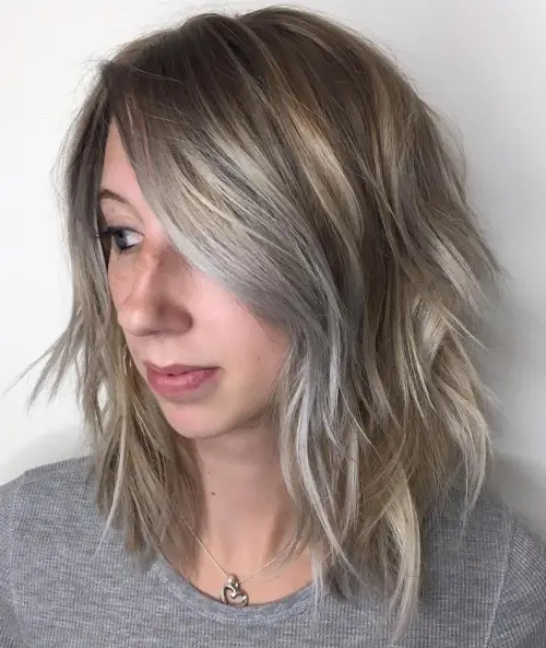 Shaggy Ash Blonde Balayage Bob