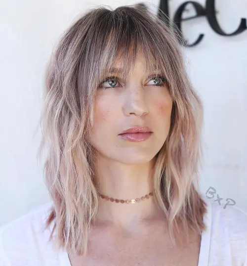 Mid Length Choppy Cut With Bangs