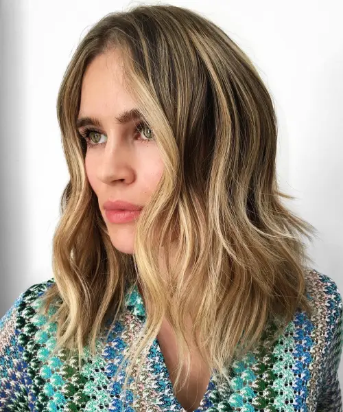 Long Shaggy Brown Blonde Lob