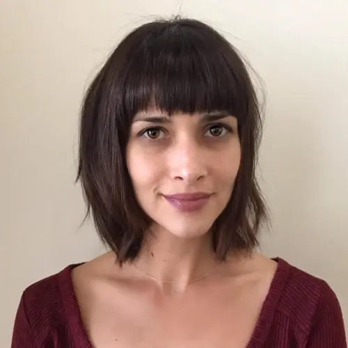 Brown Choppy Bob With Straight Bangs