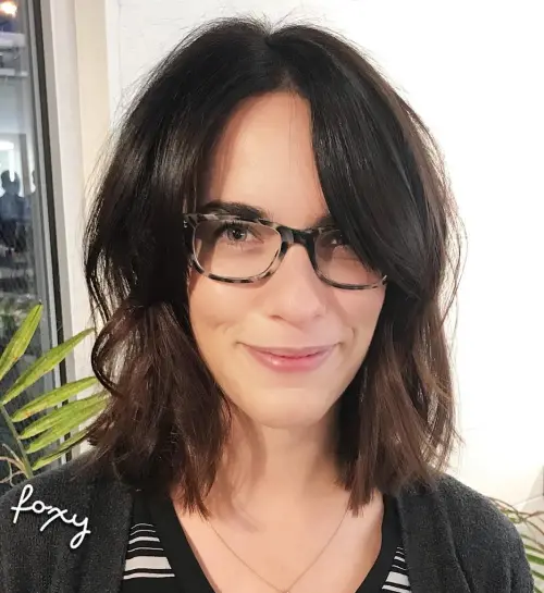 Brunette Lob With Long Bangs