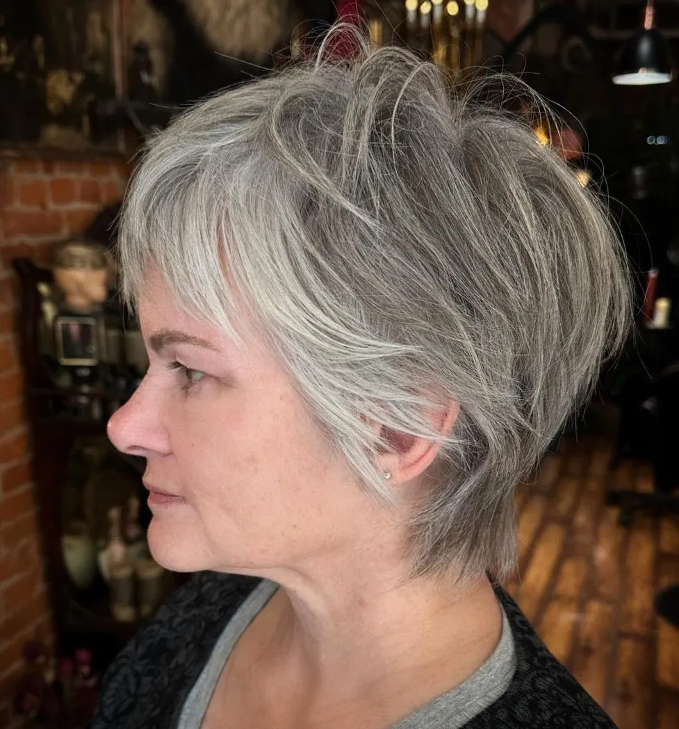 Silver Smoke Wispy Pixie Modern Pixie Cut with Longer Layers